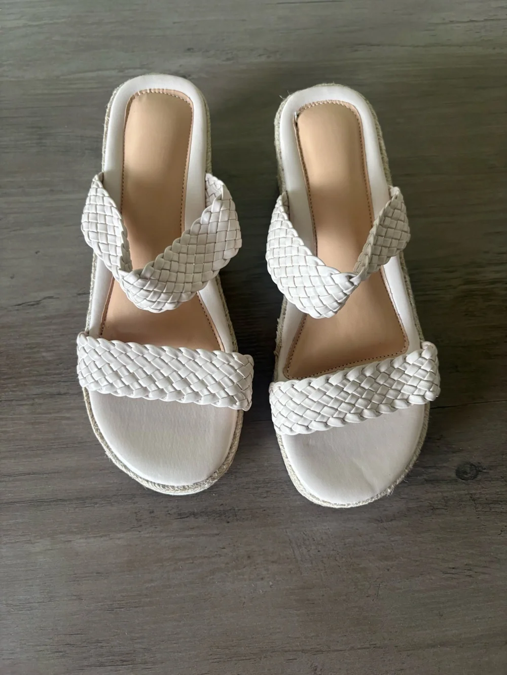NWOT White Braided Espadrille Wedge Slide Sandals US 10
